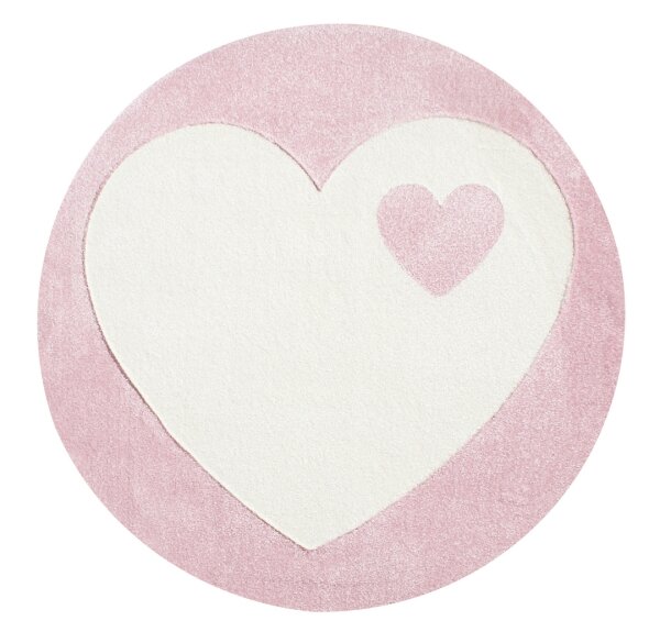Kids rug byGRAZIELA Design HEART pink/white 133cm round