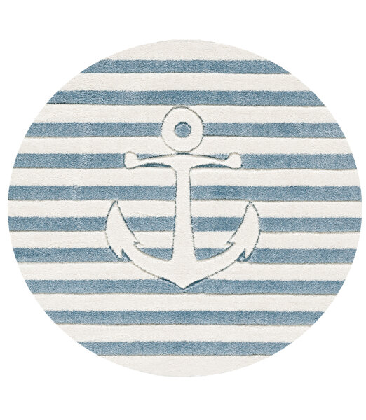 Kids rug Happy Rugs ON THE HIGH SEAS 7 blue/white 133cm round
