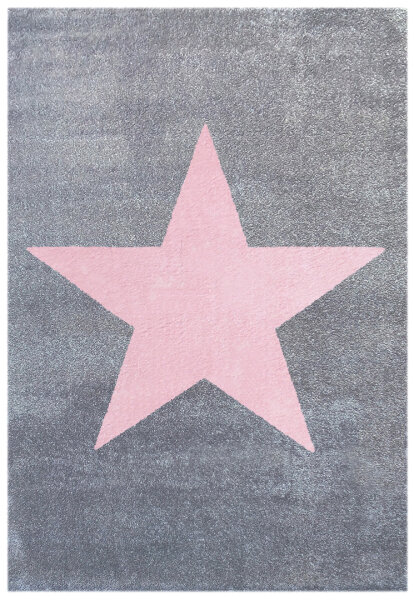 Kinderteppich Happy Rugs STAR silbergrau/rosa 100x160cm