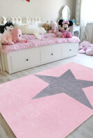 Kinderteppich Happy Rugs STAR rosa/silbergrau 100x160cm