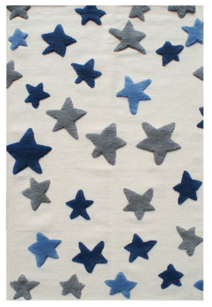 Schurwoll Teppich Happy Rugs SEASTAR natur/blau-grau 120x180 cm + gratis Anti-Rutschunterlage