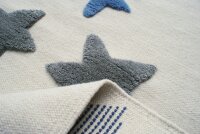 Schurwoll Teppich Happy Rugs SEASTAR natur/blau-grau 120x180 cm + gratis Anti-Rutschunterlage