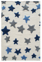 Schurwoll Teppich Happy Rugs SEASTAR natur/blau-grau...