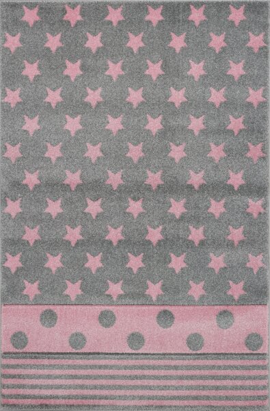 Kinderteppich Happy Rugs STARPOINT silbergrau/rosa  100x160cm