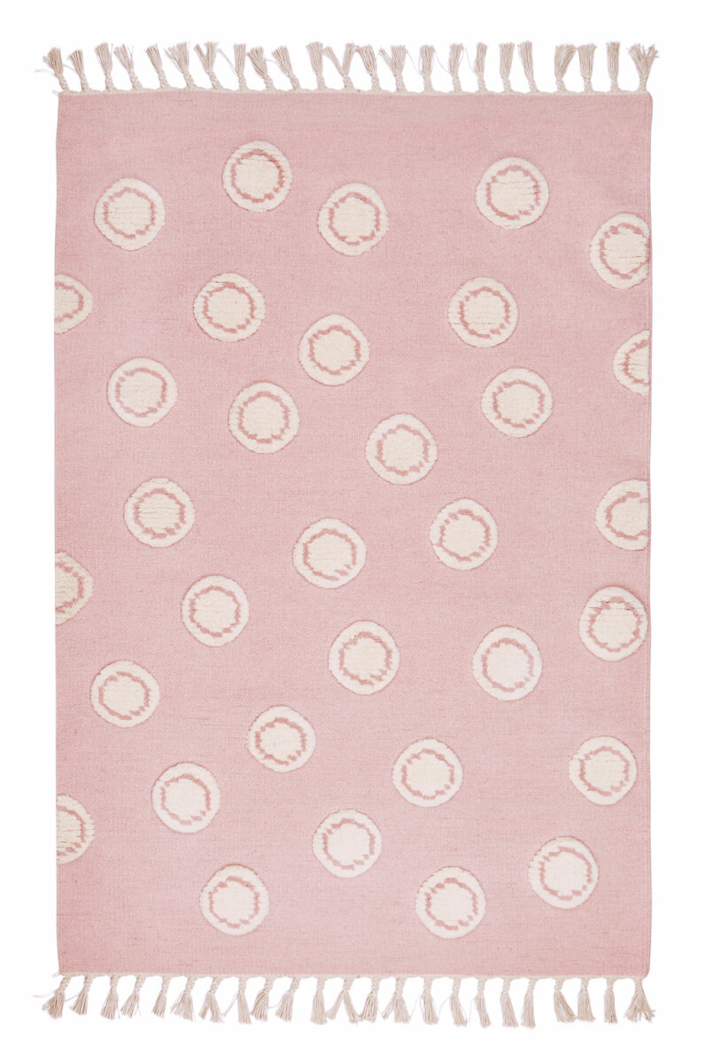 Schurwoll Teppich Happy Rugs RING rosa/natur 120x180 cm + gratis Anti