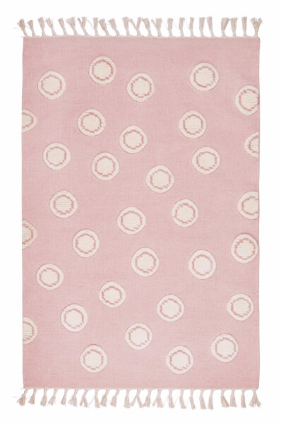 Schurwoll Teppich Happy Rugs RING rosa/natur 120x180 cm + gratis Anti-Rutschunterlage