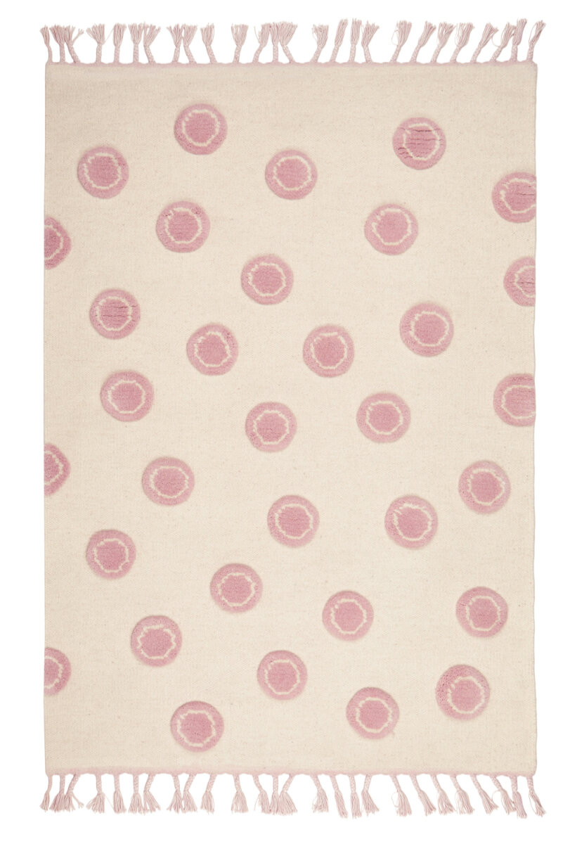 Schurwoll Teppich Happy Rugs RING natur/rosa 120x180 cm + gratis Anti