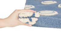 Schurwoll Teppich Happy Rugs RING blau/natur 120x180 cm + gratis Anti-Rutschunterlage