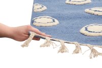 Schurwoll Teppich Happy Rugs RING blau/natur 120x180 cm + gratis Anti-Rutschunterlage