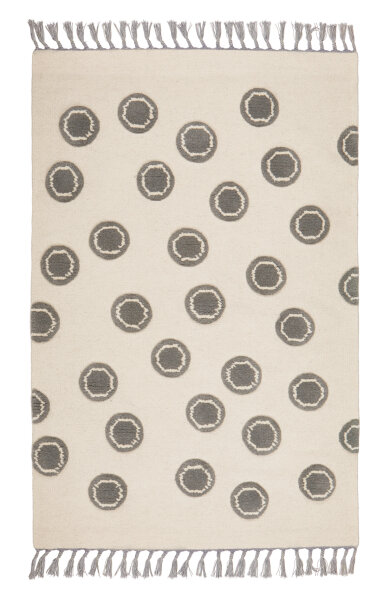 Schurwoll Teppich Happy Rugs RING natur/silbergrau 120x180 cm + gratis Anti-Rutschunterlage