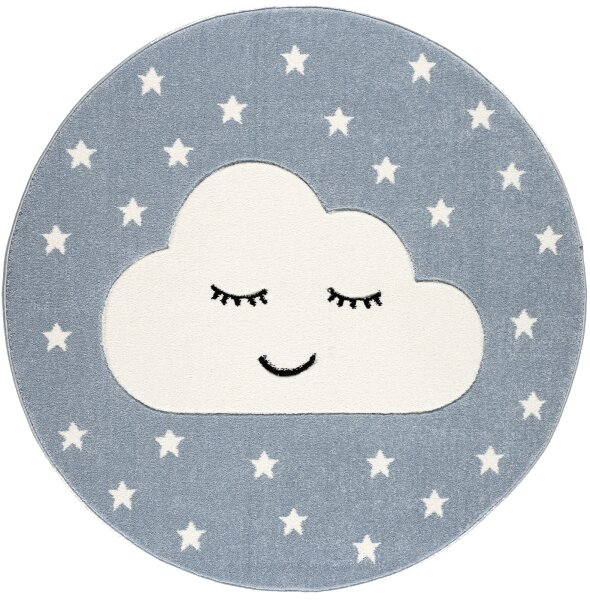 Kinderteppich Kids Love Rugs SMILEY CLOUD blau 133cm rund