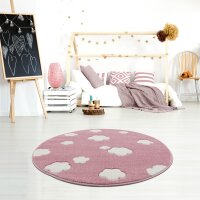 Kids rug Happy Rugs SKY CLOUD pink/white 133cm round