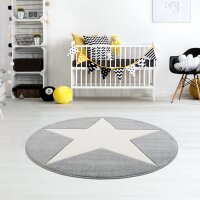 Kinderteppich Happy Rugs SHOOTINGSTAR silbergrau/weiss 160 cm rund