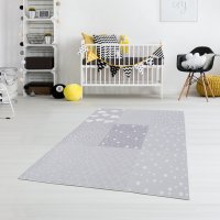 Kids rug Happy Rugs PATCHWORK silver-grey, washable, 90x160cm