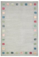 Handwebteppich Happy Rugs COLORBORDER grau/multi 100x160 cm + gratis Anti-Rutschunterlage