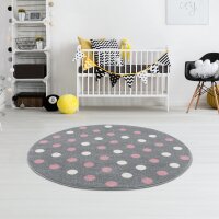Kids rug Happy Rugs BUBBLES silver grey/pink 160cm round