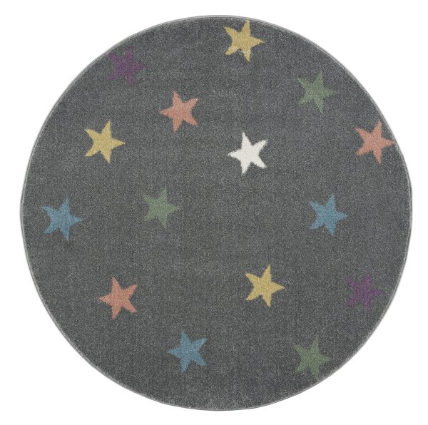 Kinderteppich Happy Rugs FAME silbergrau/multi 133cm rund