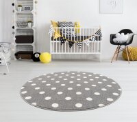 Kids rug Kids Love Rugs CIRCLE silver grey/white 133cm round