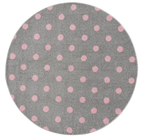 Kids rug Kids Love Rugs CIRCLE silver grey/pink 133cm round